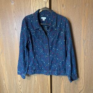 CHRISTOPHER & BANK WOMENS LIGHTWEIGHT DENIM JACKET SIZE XL EMBROIDERED FLORAL